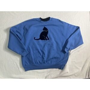 Morning Sun Top Stitch Pullover Sweatshirt Blue Black Cat 2XL
